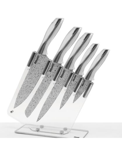 5 Couteaux de cuisine avec support Stone White blancs